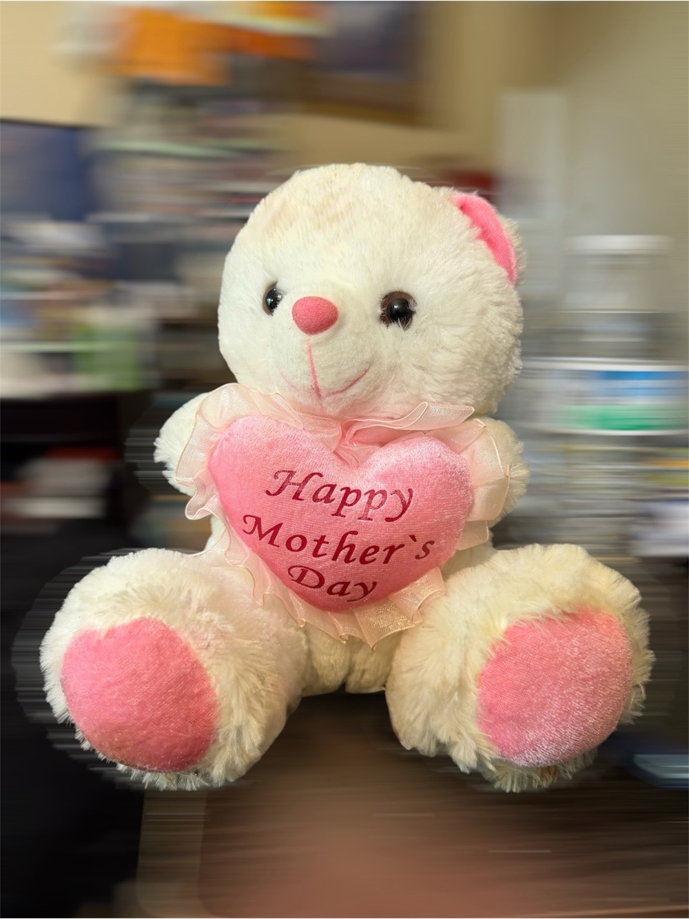 Cream Teddy Holding Pink 'Happy Mother's Day' Heart